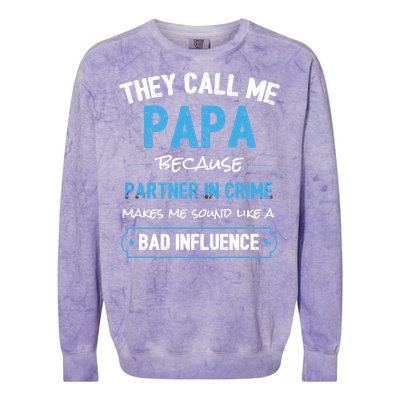 Funny Grandpa Gift Papa Partner In Crime Dad Funny Gift Colorblast Crewneck Sweatshirt