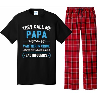 Funny Grandpa Gift Papa Partner In Crime Dad Funny Gift Pajama Set