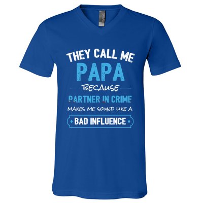 Funny Grandpa Gift Papa Partner In Crime Dad Funny Gift V-Neck T-Shirt