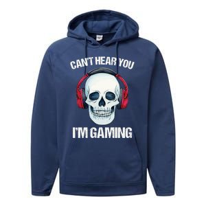 Funny Gamer Gift Skull Headset CanT Hear You IM Gaming Gift Performance Fleece Hoodie