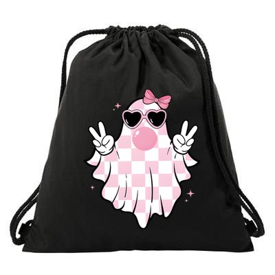 Funny Girly Ghost Blowing Halloween Drawstring Bag