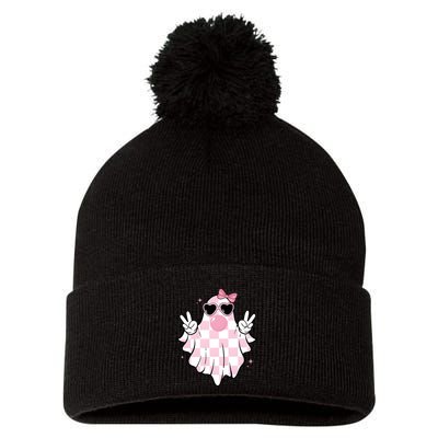 Funny Girly Ghost Blowing Halloween Pom Pom 12in Knit Beanie