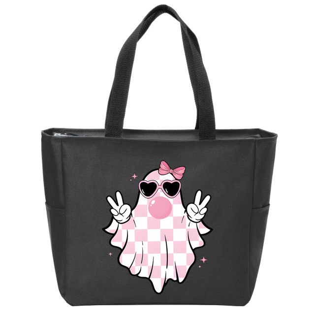 Funny Girly Ghost Blowing Halloween Zip Tote Bag