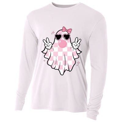 Funny Girly Ghost Blowing Halloween Cooling Performance Long Sleeve Crew