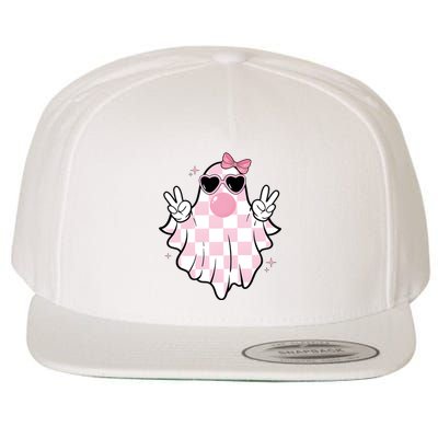 Funny Girly Ghost Blowing Halloween Wool Snapback Cap