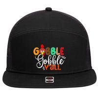 Funny Gobble Gobble Y'all Face Turkey Thanksgiving 7 Panel Mesh Trucker Snapback Hat