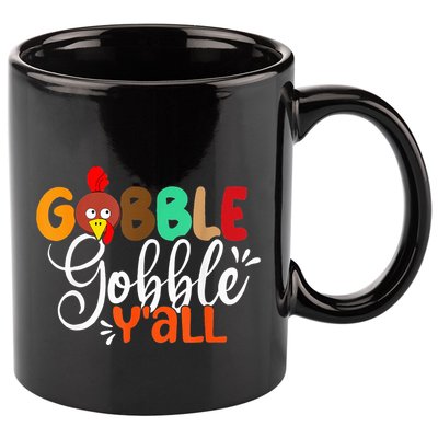 Funny Gobble Gobble Y'all Face Turkey Thanksgiving 11oz C Handle Ceramic Mug