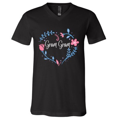 Flower Gram Gram Grandma Christmas Birthday Gift V-Neck T-Shirt