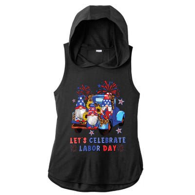 Funny Gnomes Gnomies Happy Labor Day Party American Flag Ladies PosiCharge Tri-Blend Wicking Draft Hoodie Tank