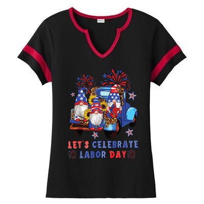 Funny Gnomes Gnomies Happy Labor Day Party American Flag Ladies Halftime Notch Neck Tee