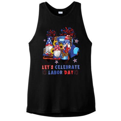 Funny Gnomes Gnomies Happy Labor Day Party American Flag Ladies PosiCharge Tri-Blend Wicking Tank