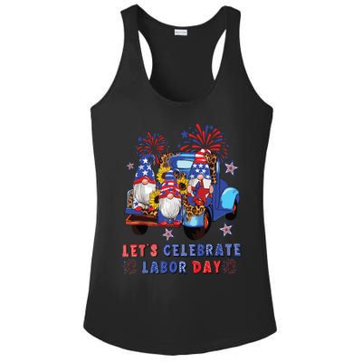 Funny Gnomes Gnomies Happy Labor Day Party American Flag Ladies PosiCharge Competitor Racerback Tank