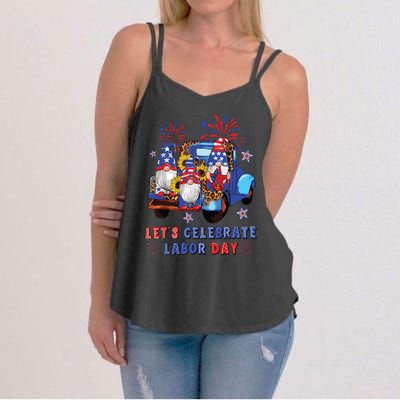 Funny Gnomes Gnomies Happy Labor Day Party American Flag Women's Strappy Tank