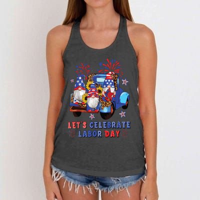 Funny Gnomes Gnomies Happy Labor Day Party American Flag Women's Knotted Racerback Tank