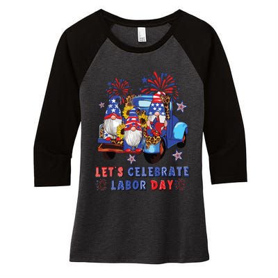 Funny Gnomes Gnomies Happy Labor Day Party American Flag Women's Tri-Blend 3/4-Sleeve Raglan Shirt