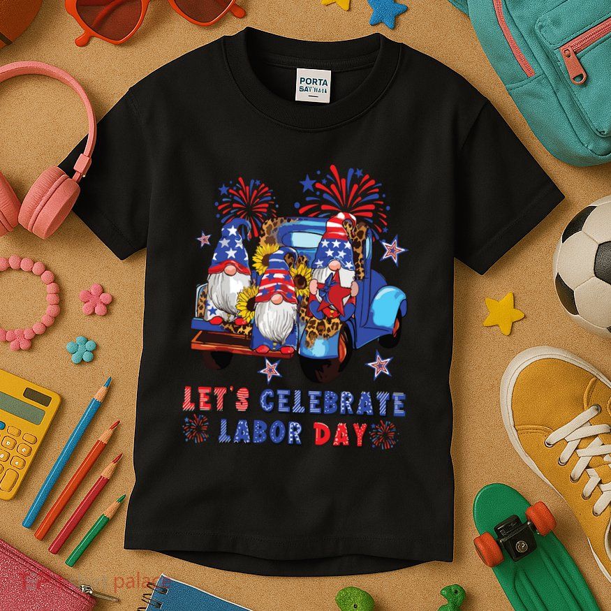 Funny Gnomes Gnomies Happy Labor Day Party American Flag Kids T-Shirt