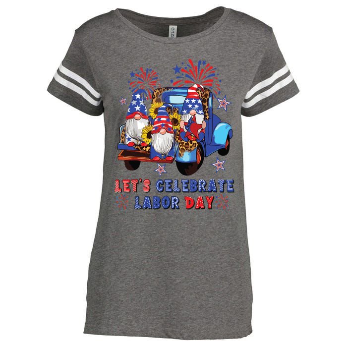 Funny Gnomes Gnomies Happy Labor Day Party American Flag Enza Ladies Jersey Football T-Shirt