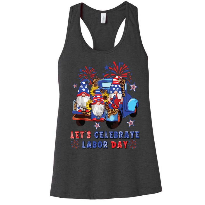 Funny Gnomes Gnomies Happy Labor Day Party American Flag Women's Racerback Tank