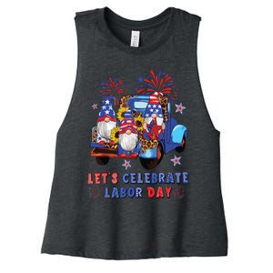 Funny Gnomes Gnomies Happy Labor Day Party American Flag Women's Racerback Cropped Tank