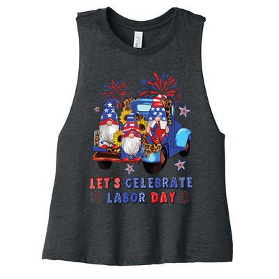 Funny Gnomes Gnomies Happy Labor Day Party American Flag Women's Racerback Cropped Tank