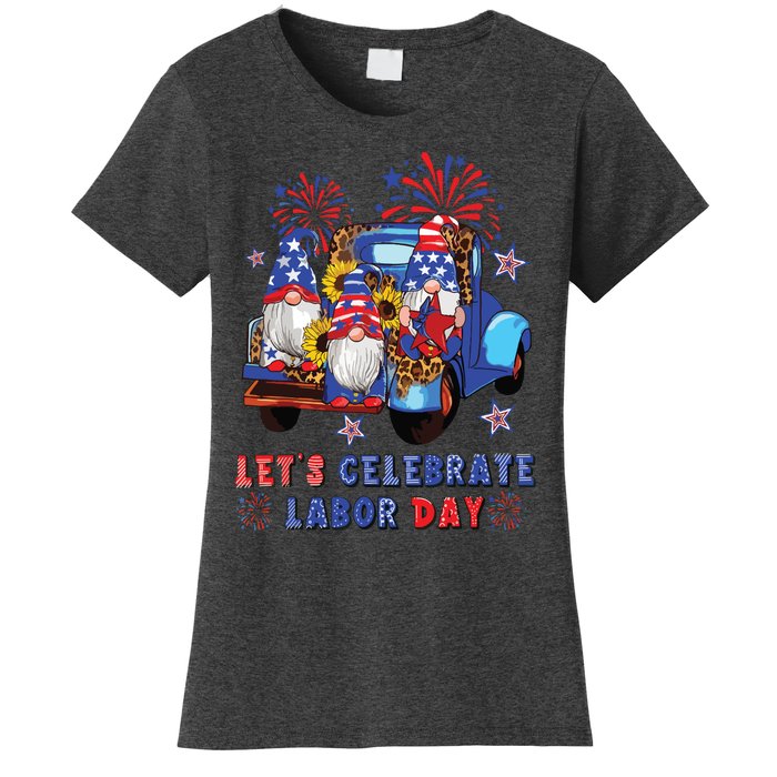 Funny Gnomes Gnomies Happy Labor Day Party American Flag Women's T-Shirt