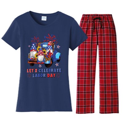 Funny Gnomes Gnomies Happy Labor Day Party American Flag Women's Flannel Pajama Set