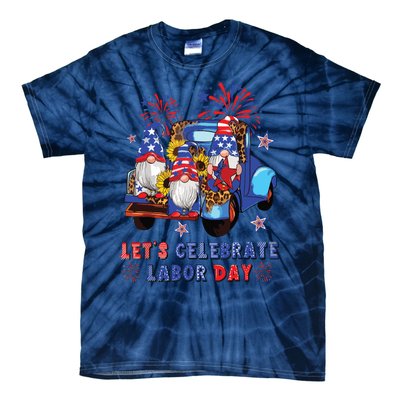 Funny Gnomes Gnomies Happy Labor Day Party American Flag Tie-Dye T-Shirt