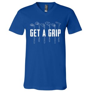 Funny Golfer Golfing Golf Get A Grip Golf Gift V-Neck T-Shirt