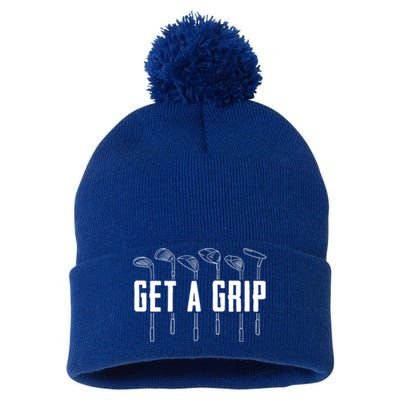 Funny Golfer Golfing Golf Get A Grip Golf Gift Pom Pom 12in Knit Beanie