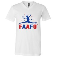 Faafo Gymnastic Girl Patriotic American Gymnast Flag V-Neck T-Shirt