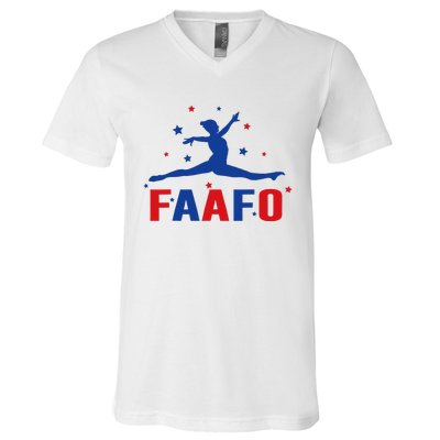 Faafo Gymnastic Girl Patriotic American Gymnast Flag V-Neck T-Shirt