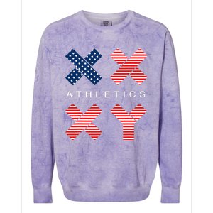 Funny Gender Genetic American Flag Xx Xy Athletics Colorblast Crewneck Sweatshirt