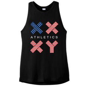 Funny Gender Genetic American Flag Xx Xy Athletics Ladies PosiCharge Tri-Blend Wicking Tank