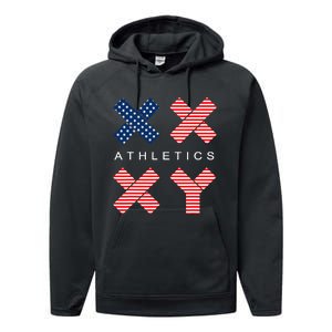 Funny Gender Genetic American Flag Xx Xy Athletics Performance Fleece Hoodie