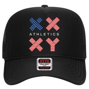 Funny Gender Genetic American Flag Xx Xy Athletics High Crown Mesh Back Trucker Hat