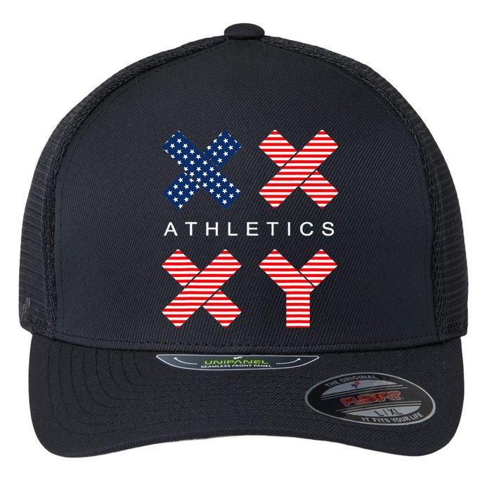 Funny Gender Genetic American Flag Xx Xy Athletics Flexfit Unipanel Trucker Cap