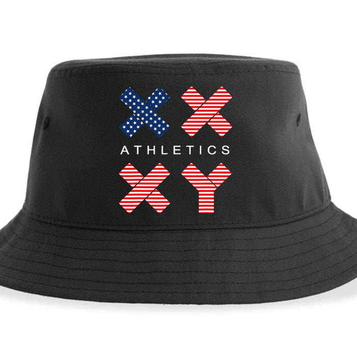 Funny Gender Genetic American Flag Xx Xy Athletics Sustainable Bucket Hat