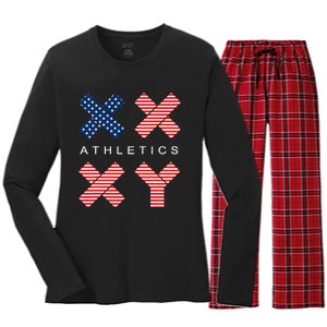 Funny Gender Genetic American Flag Xx Xy Athletics Women's Long Sleeve Flannel Pajama Set 