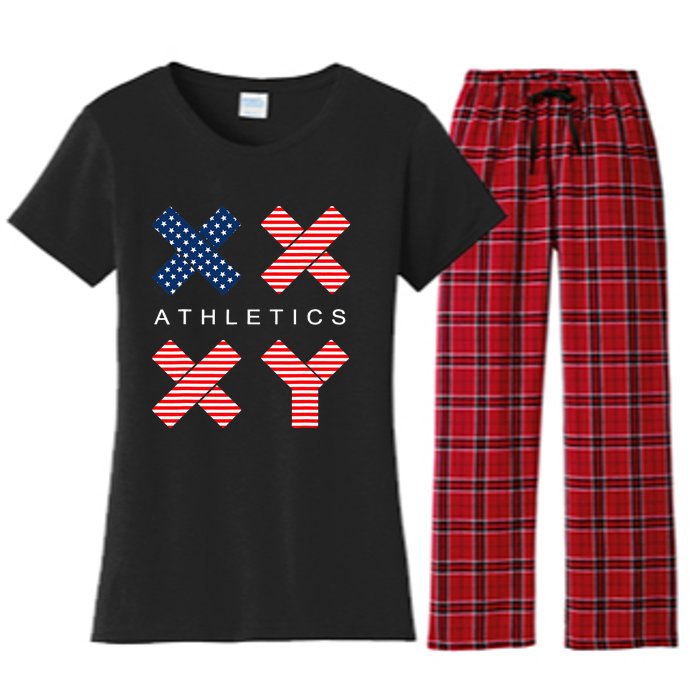 Funny Gender Genetic American Flag Xx Xy Athletics Women's Flannel Pajama Set