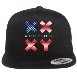 Funny Gender Genetic American Flag Xx Xy Athletics Flat Bill Trucker Hat