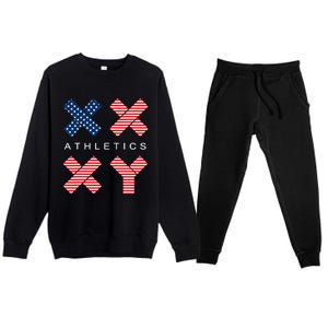 Funny Gender Genetic American Flag Xx Xy Athletics Premium Crewneck Sweatsuit Set