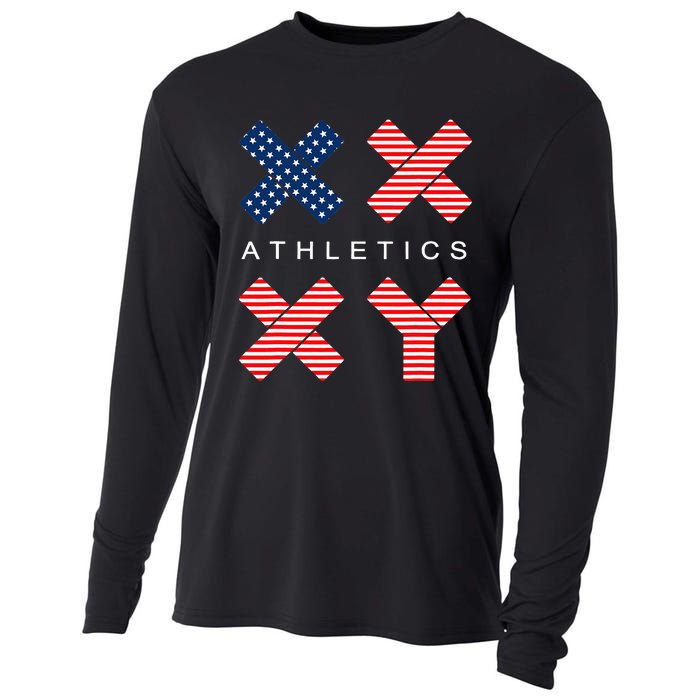 Funny Gender Genetic American Flag Xx Xy Athletics Cooling Performance Long Sleeve Crew