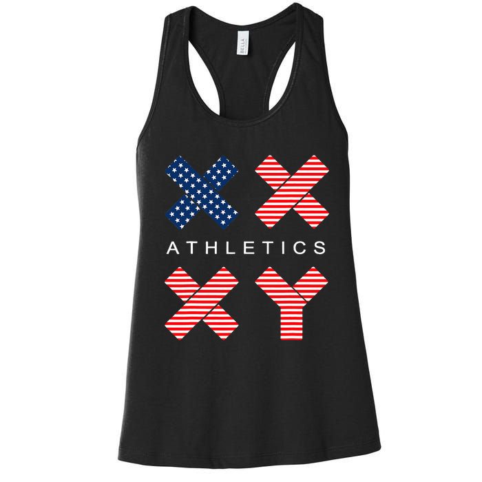 Funny Gender Genetic American Flag Xx Xy Athletics Women's Racerback Tank