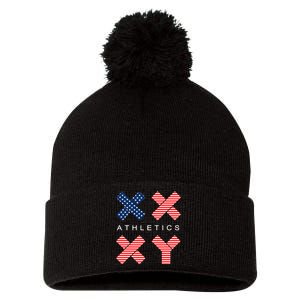 Funny Gender Genetic American Flag Xx Xy Athletics Pom Pom 12in Knit Beanie