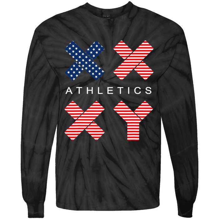 Funny Gender Genetic American Flag Xx Xy Athletics Tie-Dye Long Sleeve Shirt