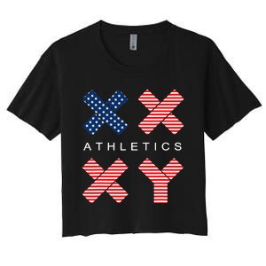 Funny Gender Genetic American Flag Xx Xy Athletics Women's Crop Top Tee