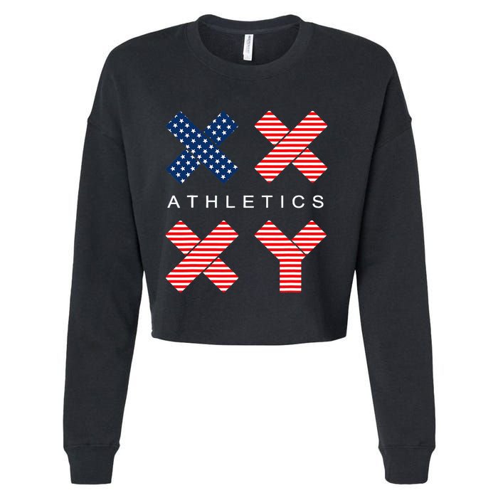 Funny Gender Genetic American Flag Xx Xy Athletics Cropped Pullover Crew