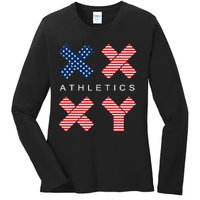 Funny Gender Genetic American Flag Xx Xy Athletics Ladies Long Sleeve Shirt