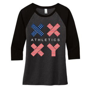 Funny Gender Genetic American Flag Xx Xy Athletics Women's Tri-Blend 3/4-Sleeve Raglan Shirt