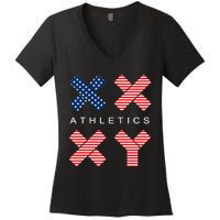 Funny Gender Genetic American Flag Xx Xy Athletics Women's V-Neck T-Shirt